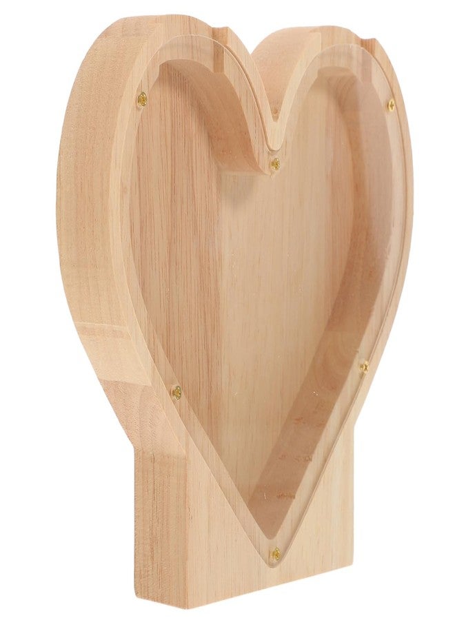 FOYTOKI Heart Shaped Wooden Piggy Bank for Kids - Clear Coin Bank Money Saving Box for Mother's Day Decoration - Image 1